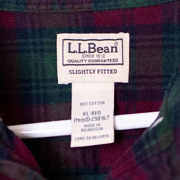 L.L. Bean Slightly Fitted Burgundy & Green Cotton Flannel Shirt - Picture 2 of 6